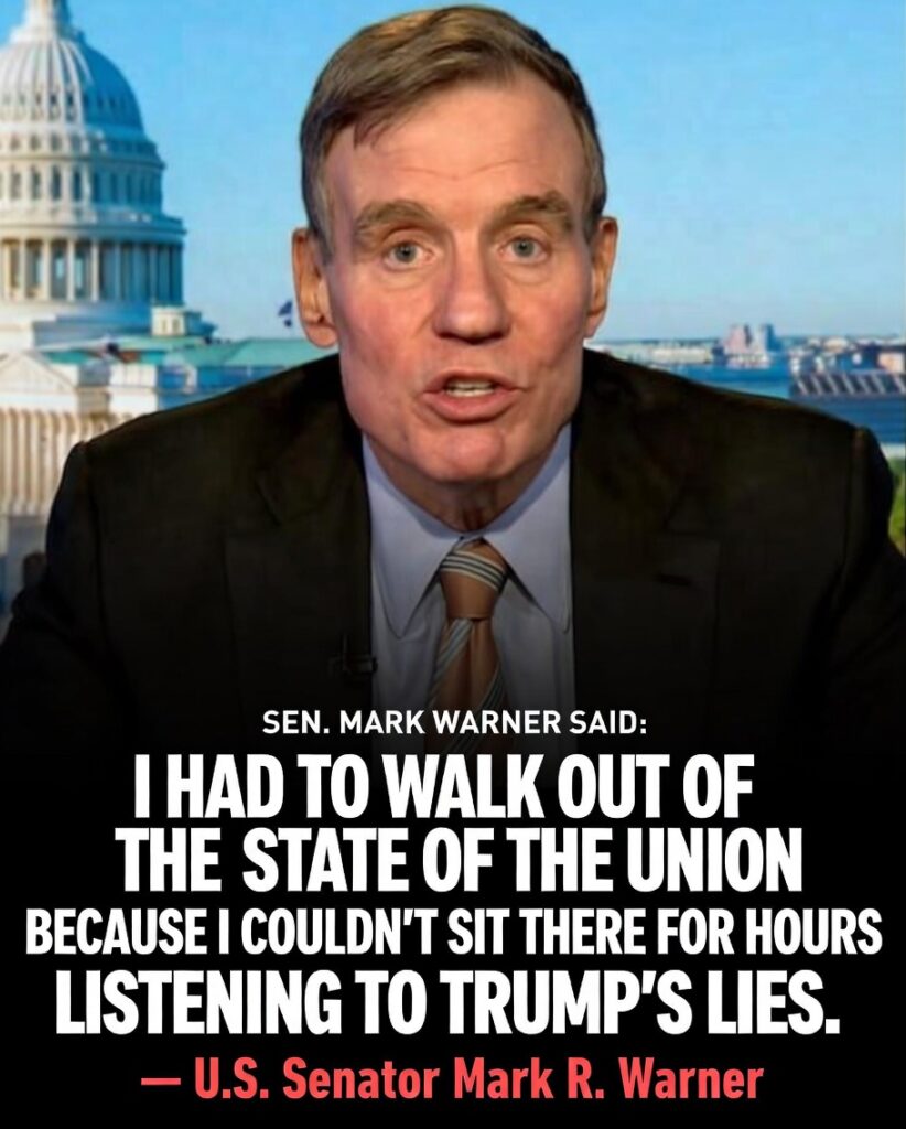 Sen. Mark Warner Walked Out of Trump’s State of the Union Saying “I Couldn’t Listen to the Lies” – The Beautiful American Response That United Families Nationwide