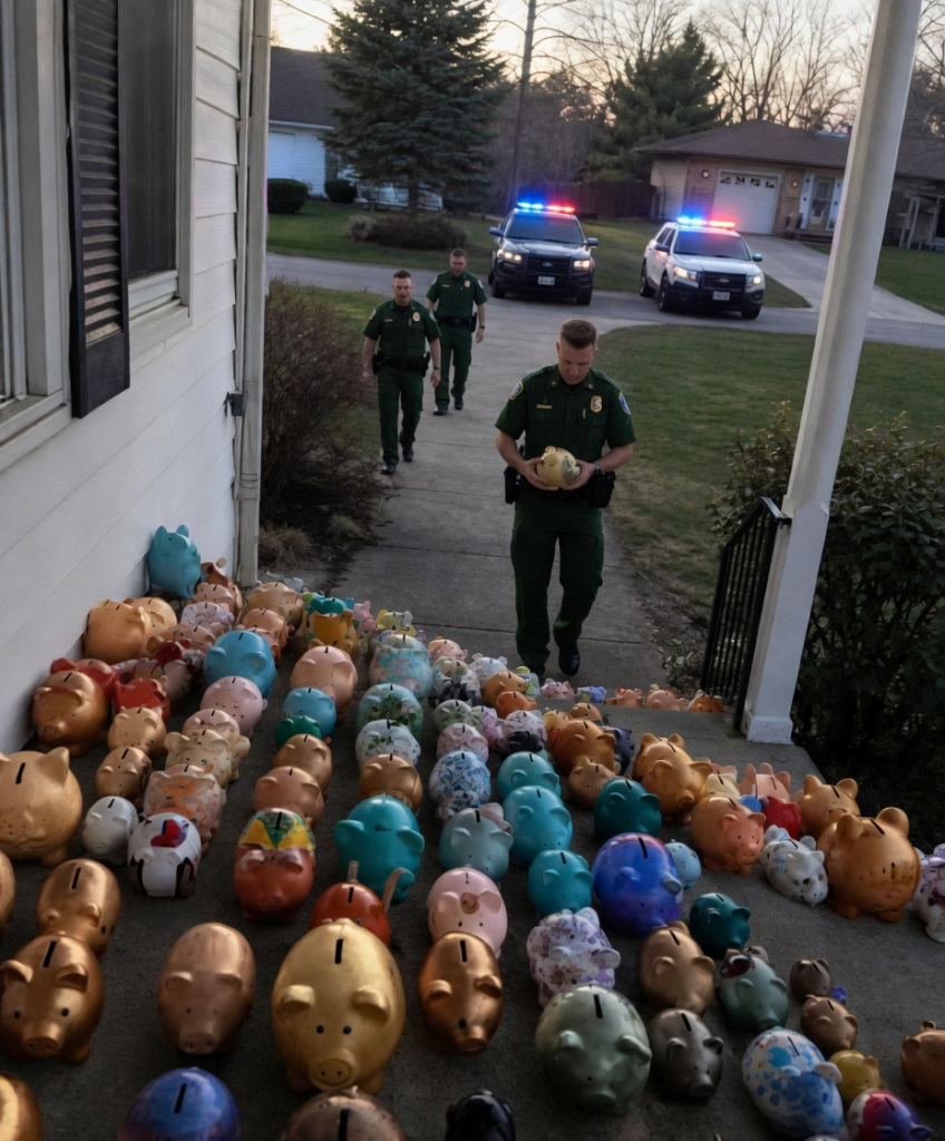 My 6-Year-Old Son Gave Away His Savings to Help Our Elderly Neighbor – But the Next Morning Police Surrounded Our House and an Officer Handed Me a Red Piggy Bank Saying “Open It”